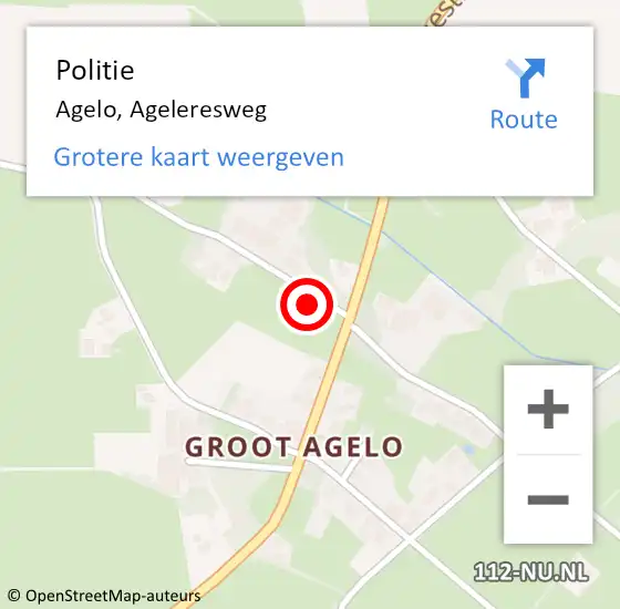 Locatie op kaart van de 112 melding: Politie Agelo, Ageleresweg op 21 april 2024 13:28