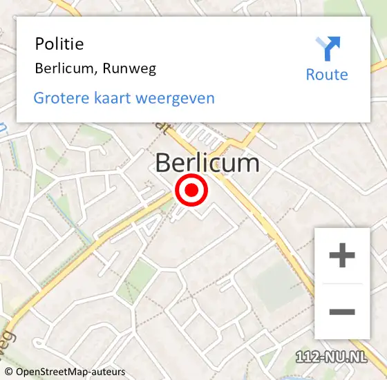 Locatie op kaart van de 112 melding: Politie Berlicum, Runweg op 21 april 2024 14:15