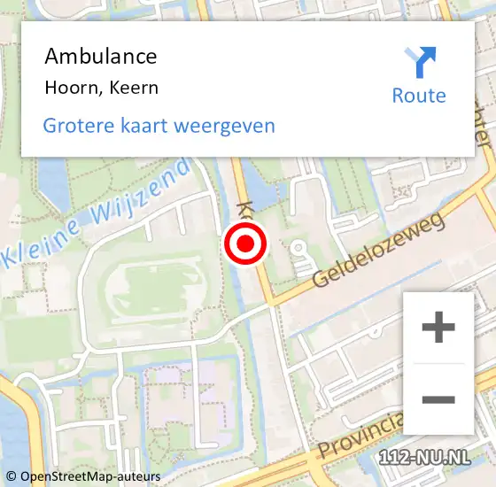 Locatie op kaart van de 112 melding: Ambulance Hoorn, Keern op 21 april 2024 14:23