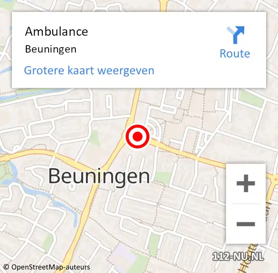 Locatie op kaart van de 112 melding: Ambulance Beuningen op 21 april 2024 14:33