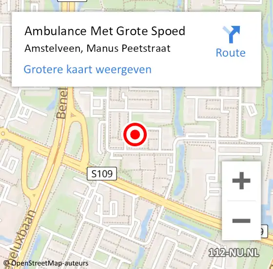 Locatie op kaart van de 112 melding: Ambulance Met Grote Spoed Naar Amstelveen, Manus Peetstraat op 21 april 2024 14:44