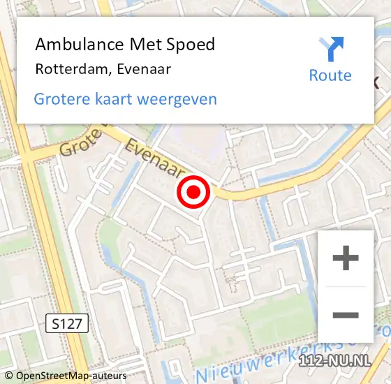 Locatie op kaart van de 112 melding: Ambulance Met Spoed Naar Rotterdam, Evenaar op 21 april 2024 14:51