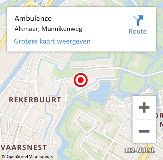 Locatie op kaart van de 112 melding: Ambulance Alkmaar, Munnikenweg op 21 april 2024 15:03