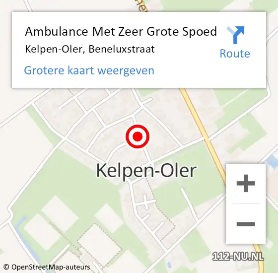 Locatie op kaart van de 112 melding: Ambulance Met Zeer Grote Spoed Naar Kelpen-Oler, Beneluxstraat op 21 april 2024 15:17