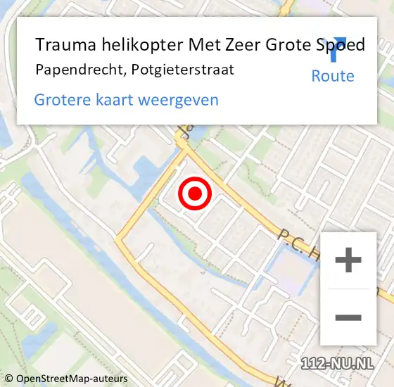 Locatie op kaart van de 112 melding: Trauma helikopter Met Zeer Grote Spoed Naar Papendrecht, Potgieterstraat op 21 april 2024 15:37