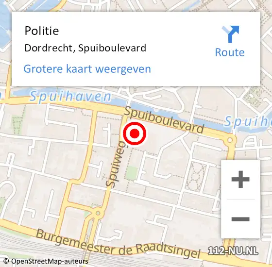 Locatie op kaart van de 112 melding: Politie Dordrecht, Spuiboulevard op 21 april 2024 15:51