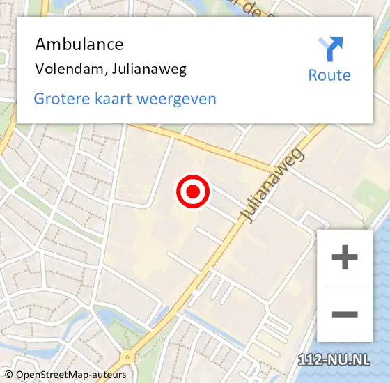 Locatie op kaart van de 112 melding: Ambulance Volendam, Julianaweg op 21 april 2024 16:04