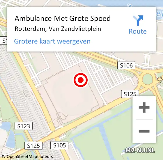 Locatie op kaart van de 112 melding: Ambulance Met Grote Spoed Naar Rotterdam, Van Zandvlietplein op 21 april 2024 16:10