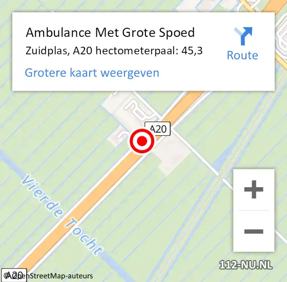 Locatie op kaart van de 112 melding: Ambulance Met Grote Spoed Naar Zuidplas, A20 hectometerpaal: 45,3 op 21 april 2024 16:14