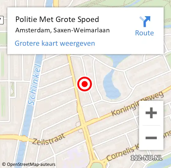 Locatie op kaart van de 112 melding: Politie Met Grote Spoed Naar Amsterdam, Saxen-Weimarlaan op 21 april 2024 16:42