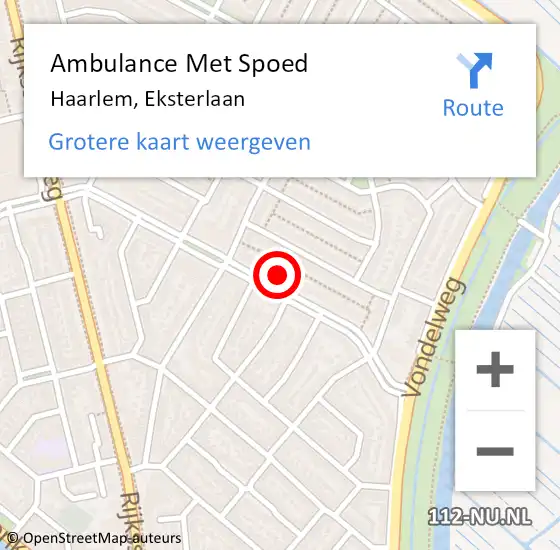 Locatie op kaart van de 112 melding: Ambulance Met Spoed Naar Haarlem, Eksterlaan op 21 april 2024 16:55