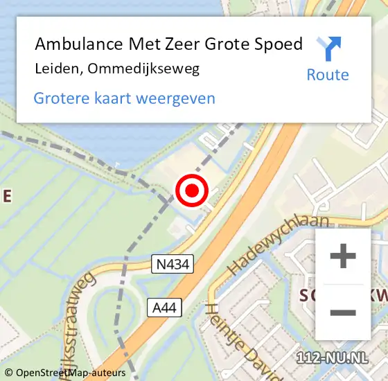 Locatie op kaart van de 112 melding: Ambulance Met Zeer Grote Spoed Naar Leiden, Ommedijkseweg op 21 april 2024 17:08