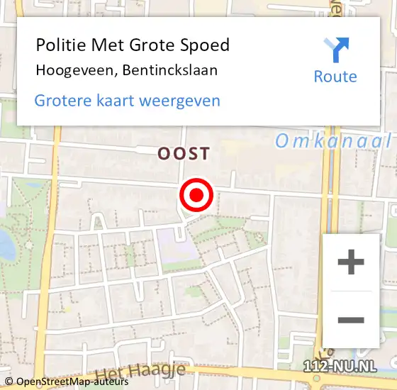 Locatie op kaart van de 112 melding: Politie Met Grote Spoed Naar Hoogeveen, Bentinckslaan op 21 april 2024 17:31