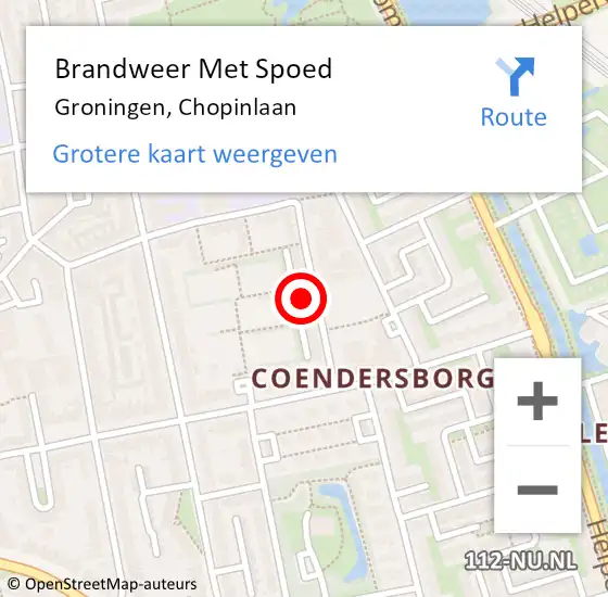 Locatie op kaart van de 112 melding: Brandweer Met Spoed Naar Groningen, Chopinlaan op 21 april 2024 18:08
