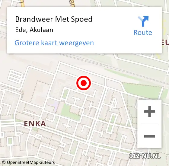 Locatie op kaart van de 112 melding: Brandweer Met Spoed Naar Ede, Akulaan op 21 april 2024 18:08