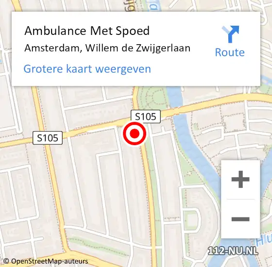 Locatie op kaart van de 112 melding: Ambulance Met Spoed Naar Amsterdam, Willem de Zwijgerlaan op 21 april 2024 18:17
