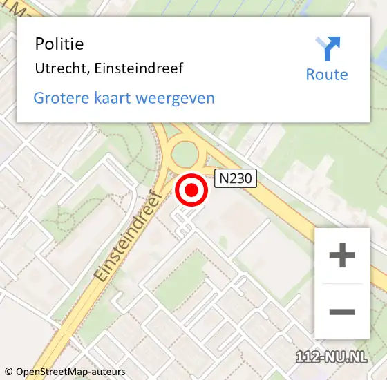 Locatie op kaart van de 112 melding: Politie Utrecht, Einsteindreef op 21 april 2024 18:37