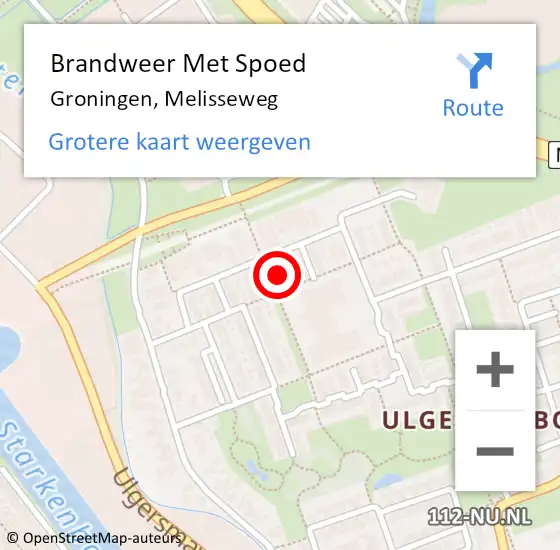 Locatie op kaart van de 112 melding: Brandweer Met Spoed Naar Groningen, Melisseweg op 21 april 2024 18:50