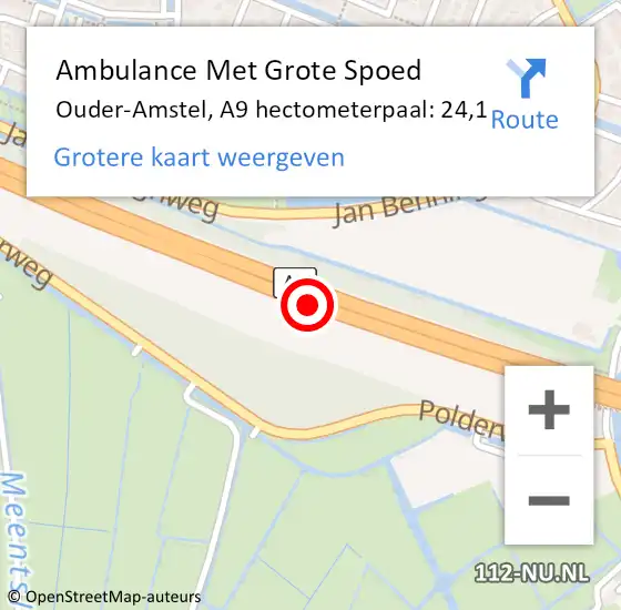 Locatie op kaart van de 112 melding: Ambulance Met Grote Spoed Naar Ouder-Amstel, A9 hectometerpaal: 24,1 op 21 april 2024 19:49