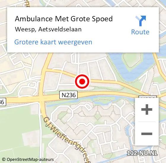 Locatie op kaart van de 112 melding: Ambulance Met Grote Spoed Naar Weesp, Aetsveldselaan op 21 april 2024 19:52