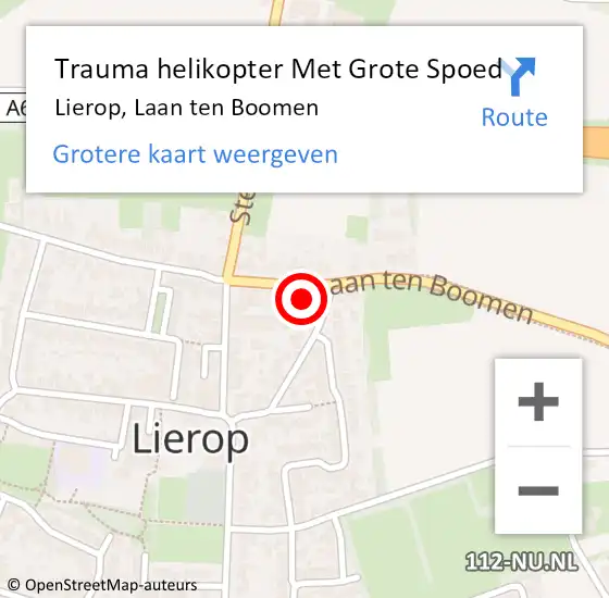 Locatie op kaart van de 112 melding: Trauma helikopter Met Grote Spoed Naar Lierop, Laan ten Boomen op 21 april 2024 20:16