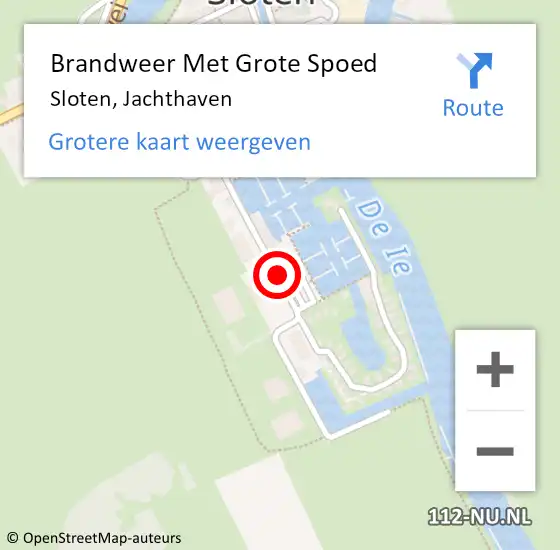 Locatie op kaart van de 112 melding: Brandweer Met Grote Spoed Naar Sloten, Jachthaven op 3 oktober 2014 10:06