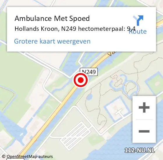 Locatie op kaart van de 112 melding: Ambulance Met Spoed Naar Hollands Kroon, N249 hectometerpaal: 9,4 op 21 april 2024 20:25