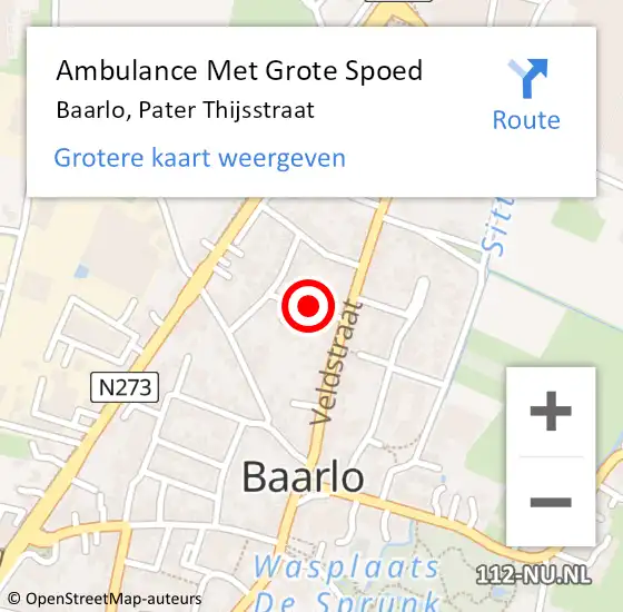 Locatie op kaart van de 112 melding: Ambulance Met Grote Spoed Naar Baarlo Lb, Pater Thijsstraat op 16 oktober 2013 12:58