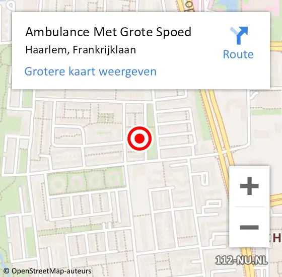 Locatie op kaart van de 112 melding: Ambulance Met Grote Spoed Naar Haarlem, Frankrijklaan op 21 april 2024 20:52