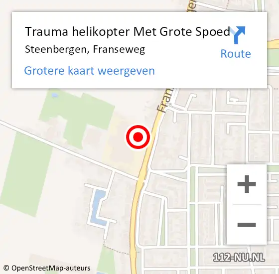 Locatie op kaart van de 112 melding: Trauma helikopter Met Grote Spoed Naar Steenbergen, Franseweg op 21 april 2024 20:54