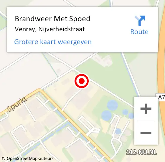 Locatie op kaart van de 112 melding: Brandweer Met Spoed Naar Venray, Nijverheidstraat op 21 april 2024 21:02