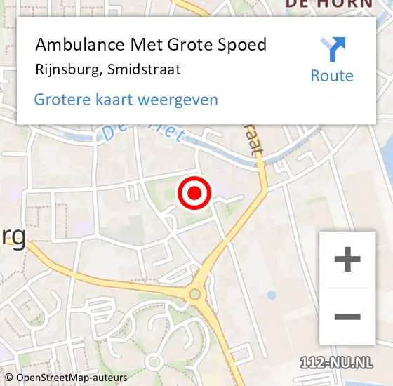 Locatie op kaart van de 112 melding: Ambulance Met Grote Spoed Naar Rijnsburg, Smidstraat op 21 april 2024 22:14