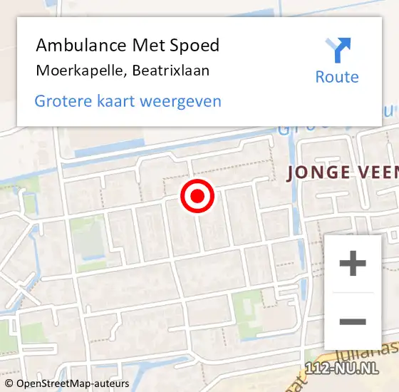 Locatie op kaart van de 112 melding: Ambulance Met Spoed Naar Moerkapelle, Beatrixlaan op 21 april 2024 22:18