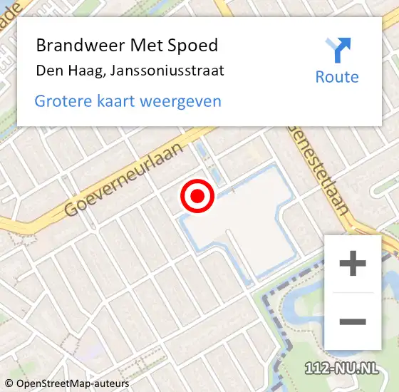 Locatie op kaart van de 112 melding: Brandweer Met Spoed Naar Den Haag, Janssoniusstraat op 21 april 2024 22:18