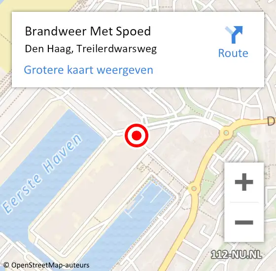 Locatie op kaart van de 112 melding: Brandweer Met Spoed Naar Den Haag, Treilerdwarsweg op 21 april 2024 22:32