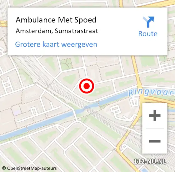 Locatie op kaart van de 112 melding: Ambulance Met Spoed Naar Amsterdam, Sumatrastraat op 21 april 2024 22:39