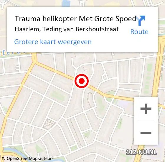 Locatie op kaart van de 112 melding: Trauma helikopter Met Grote Spoed Naar Haarlem, Teding van Berkhoutstraat op 21 april 2024 23:00
