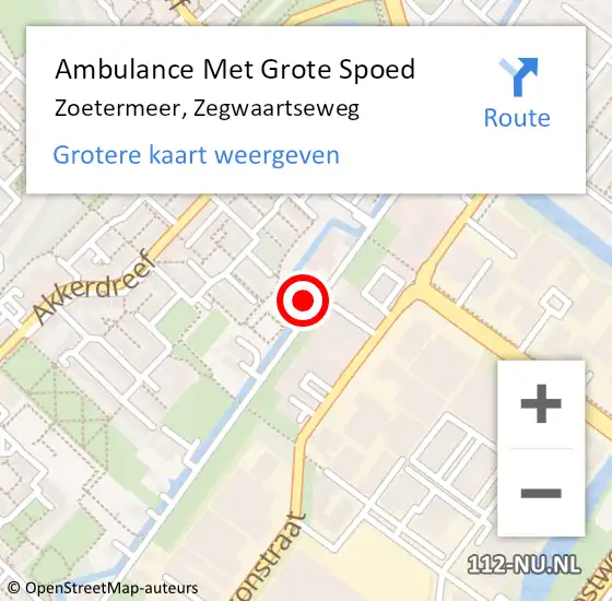 Locatie op kaart van de 112 melding: Ambulance Met Grote Spoed Naar Zoetermeer, Zegwaartseweg op 21 april 2024 23:08