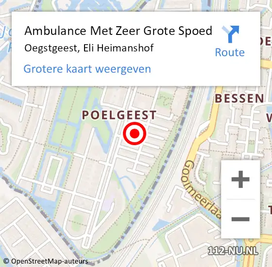 Locatie op kaart van de 112 melding: Ambulance Met Zeer Grote Spoed Naar Oegstgeest, Eli Heimanshof op 21 april 2024 23:25