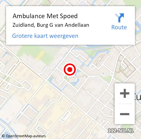 Locatie op kaart van de 112 melding: Ambulance Met Spoed Naar Zuidland, Burg G van Andellaan op 21 april 2024 23:29