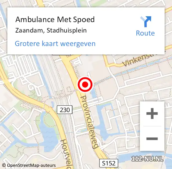 Locatie op kaart van de 112 melding: Ambulance Met Spoed Naar Zaandam, Stadhuisplein op 21 april 2024 23:32