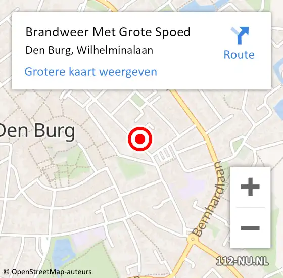 Locatie op kaart van de 112 melding: Brandweer Met Grote Spoed Naar Den Burg, Wilhelminalaan op 21 april 2024 23:40