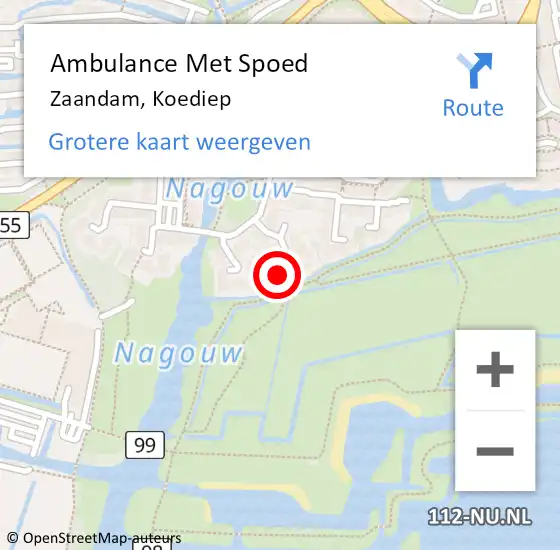Locatie op kaart van de 112 melding: Ambulance Met Spoed Naar Zaandam, Koediep op 21 april 2024 23:47