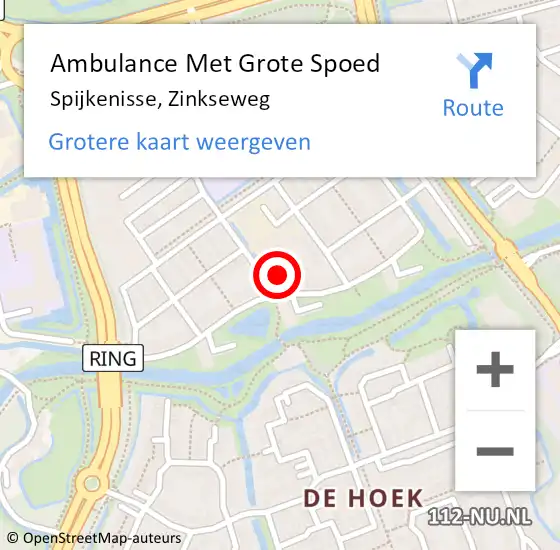 Locatie op kaart van de 112 melding: Ambulance Met Grote Spoed Naar Spijkenisse, Zinkseweg op 22 april 2024 00:03