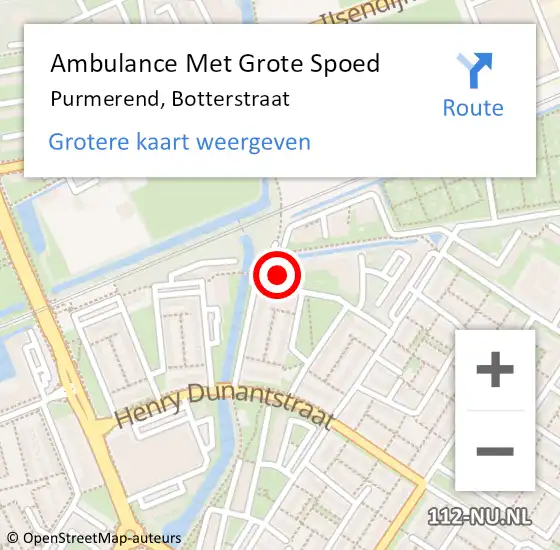 Locatie op kaart van de 112 melding: Ambulance Met Grote Spoed Naar Purmerend, Botterstraat op 22 april 2024 00:04