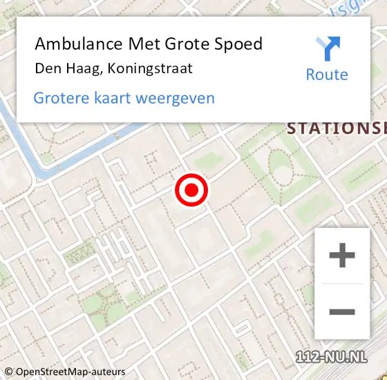 Locatie op kaart van de 112 melding: Ambulance Met Grote Spoed Naar Den Haag, Koningstraat op 22 april 2024 00:11