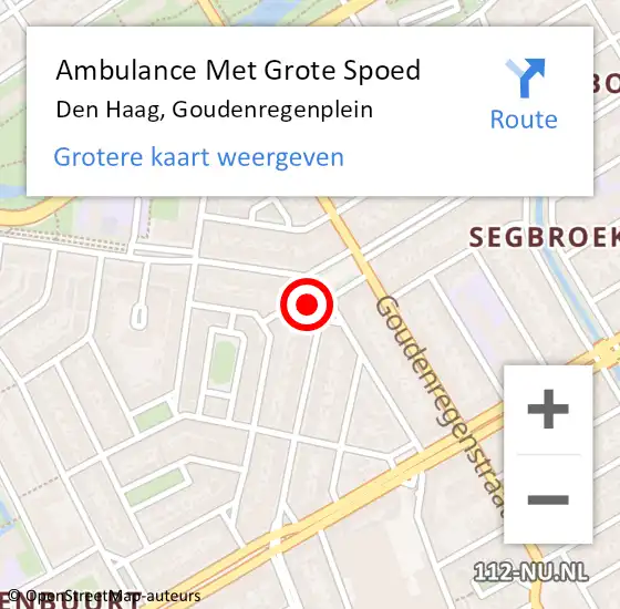 Locatie op kaart van de 112 melding: Ambulance Met Grote Spoed Naar Den Haag, Goudenregenplein op 22 april 2024 00:29