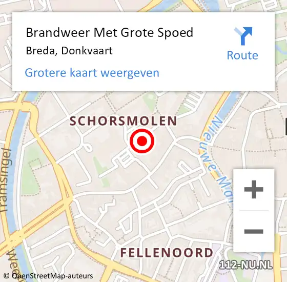 Locatie op kaart van de 112 melding: Brandweer Met Grote Spoed Naar Breda, Donkvaart op 22 april 2024 00:35