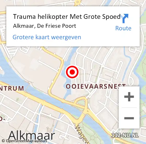 Locatie op kaart van de 112 melding: Trauma helikopter Met Grote Spoed Naar Alkmaar, De Friese Poort op 22 april 2024 00:40