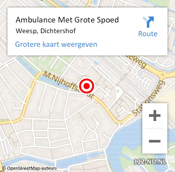 Locatie op kaart van de 112 melding: Ambulance Met Grote Spoed Naar Weesp, Dichtershof op 22 april 2024 01:04